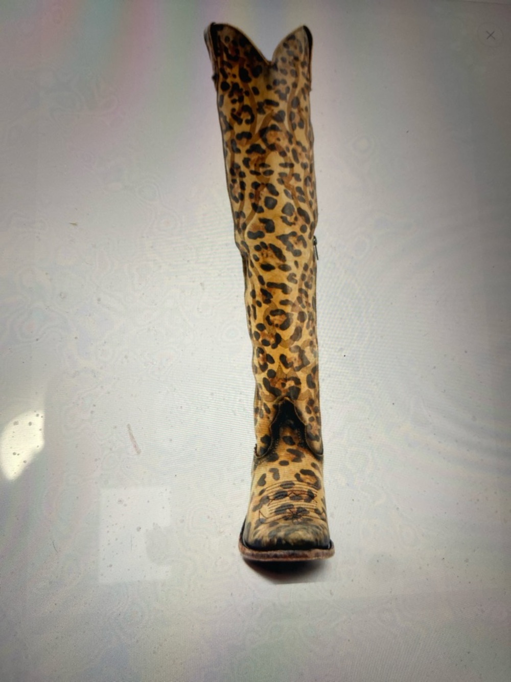Leopard Print Knee High Almond Toe Embroidery OTK Western Boots NIB Size 8.5 - Picture 11 of 16